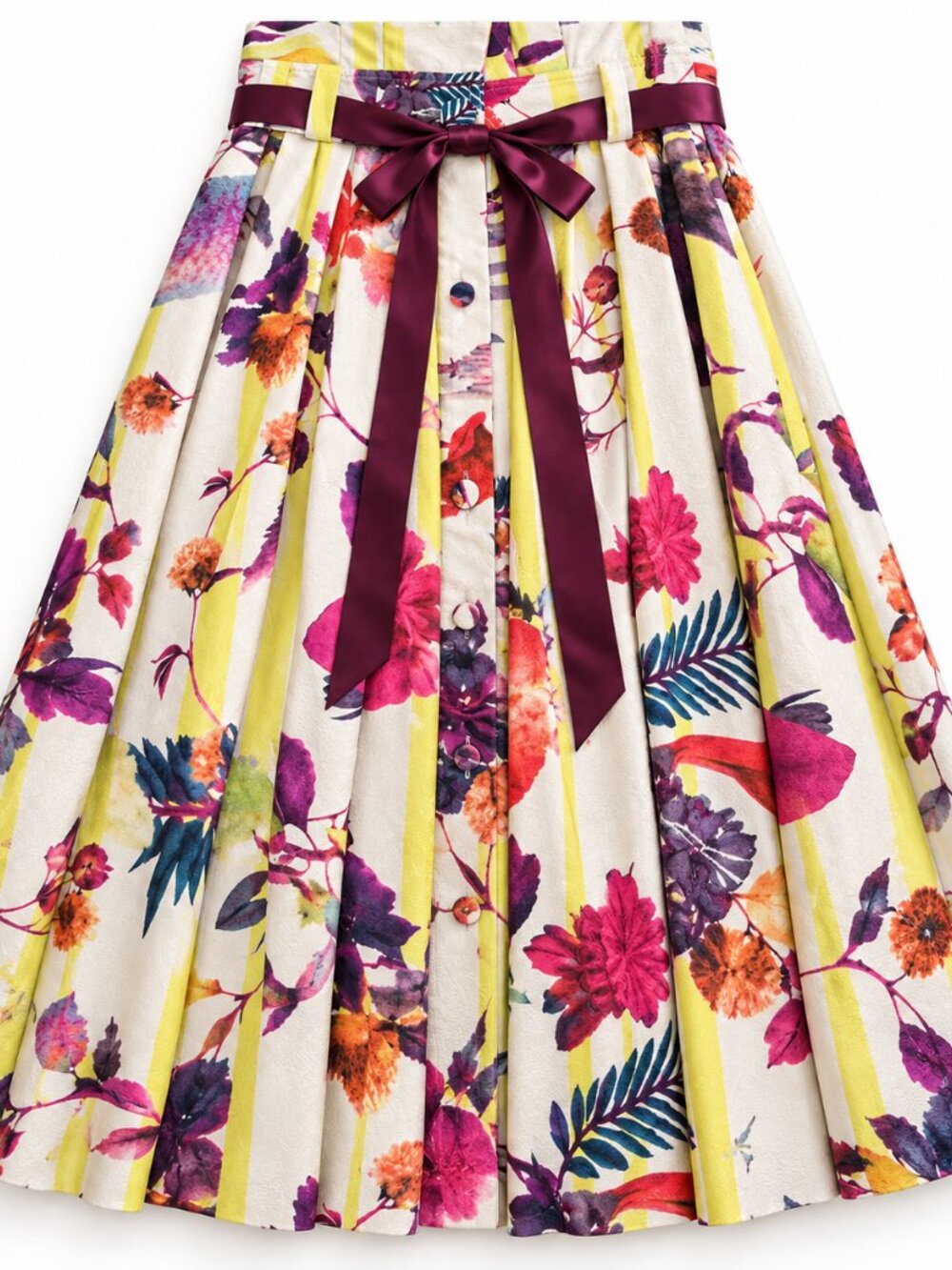 EUC Gracia Floral Pleated Maxi Skirt S Satin Tie Wedding Fall Event